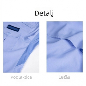 Muška ljetna službena košulja za sigurnosne uniforme — vlage-odbijanje, glavni materijal 99% pamuk, obična tkanina, podstava 99,8% poliester/0,2% vodljiva vlakna, kratkih ili dugih rukava, ljeto 2025