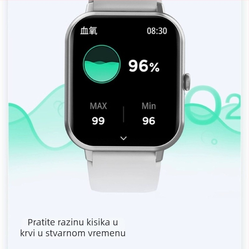 Bluetooth pametni sat – zdravstveni partner, unisex narukvica s silikon remenom – Praćenje otkucaja srca, detekcija razine kisika u krvi, NFC, Bluetooth pozivi, trajanje baterije do 7 dana