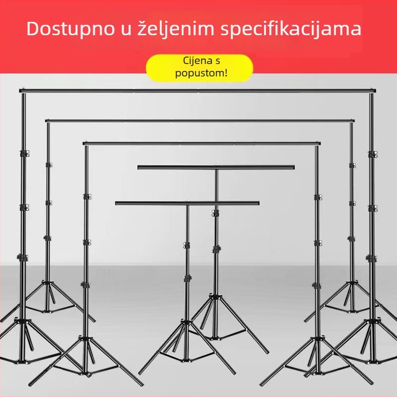 Pozadinski stalak za fotografiju i videografiju, teleskopska T-oblik podrška, za prijenos uživo (materijal: aluminij, željezo, plastika; namjena: uživo emitiranje, fotografiranje; paket sadrži: nosač + poprečna šipka)