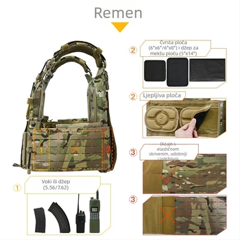 Taktična kamuflažna veste s 1000D najlonom, kvadratna kopča od aluminijske legure, kamuflažni uzorak, elastični skriveni remen, unisex