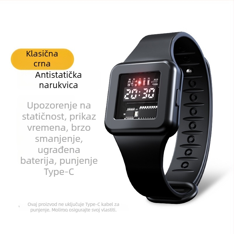 Dječja antistatička narukvica, USB punjenje, silikonska traka, 90 mAh, trajanje baterije 15–21 dana, gumbno upravljanje, sportski dizajn