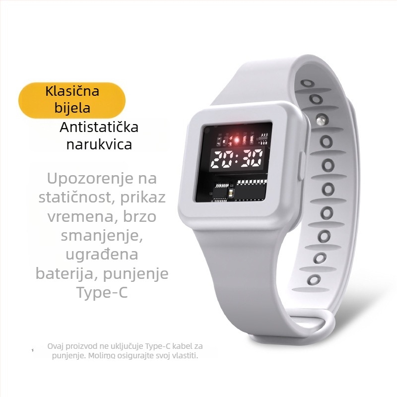 Dječja antistatička narukvica, USB punjenje, silikonska traka, 90 mAh, trajanje baterije 15–21 dana, gumbno upravljanje, sportski dizajn