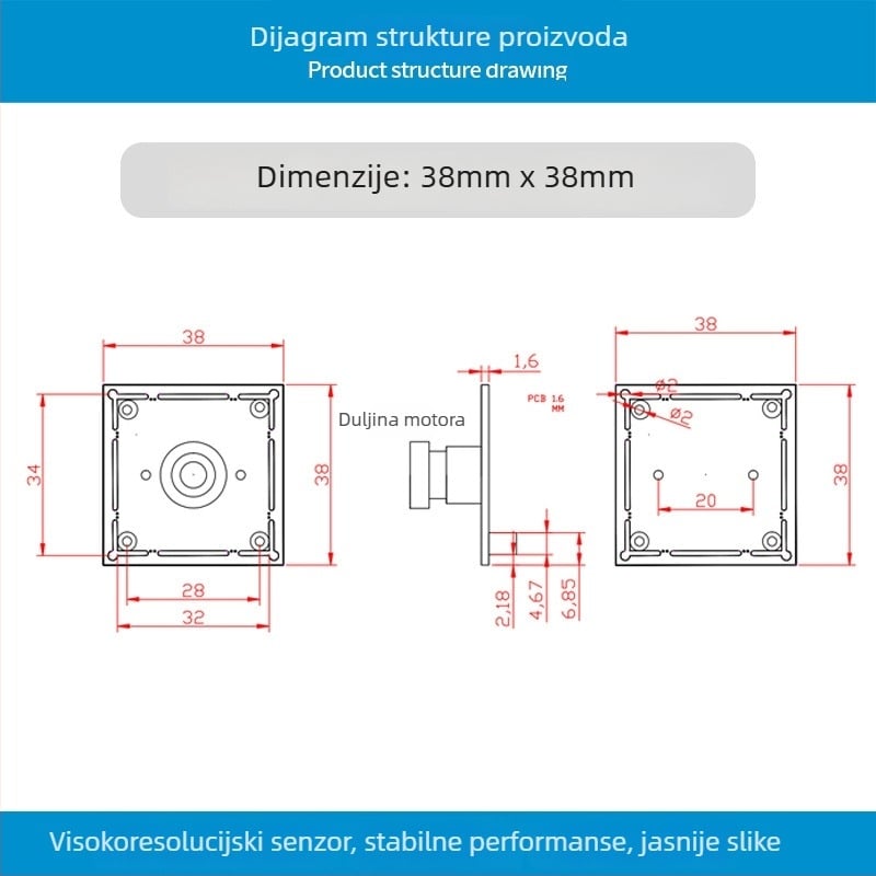 USB kamera modul IMX335 5MP, rezolucija 2592x1944, 30FPS, USB 2.0, bez upravljačkog programa