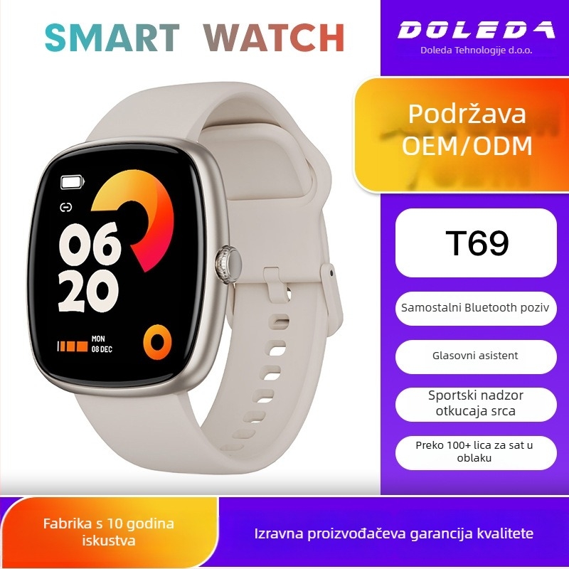 T69 sportski pametni sat s Bluetooth pozivima, praćenje otkucaja srca i krvnog tlaka, praćenje sna, brojanje koraka
