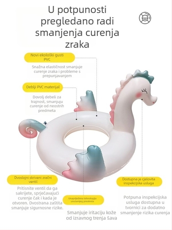 Dječji nafukljivi plivački prsten u obliku morskog konjića s sjenilom-sjedalom, ekološki PVC 0,21 mm, životinjski uzorak, za plivanje i hodanje po vodi