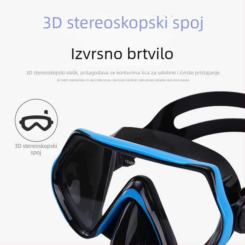HD maska za ronjenje s integriranom silikonskom zaštitom nosa; materijali: tekući silikon, PC, kaljeno staklo; marka ASY