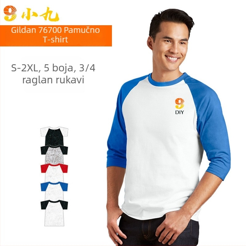 Gildan 76700 Muška raglan majica s 3/4 rukavima, okrugli izrez, pamuk, 180 g/m², jednobojna