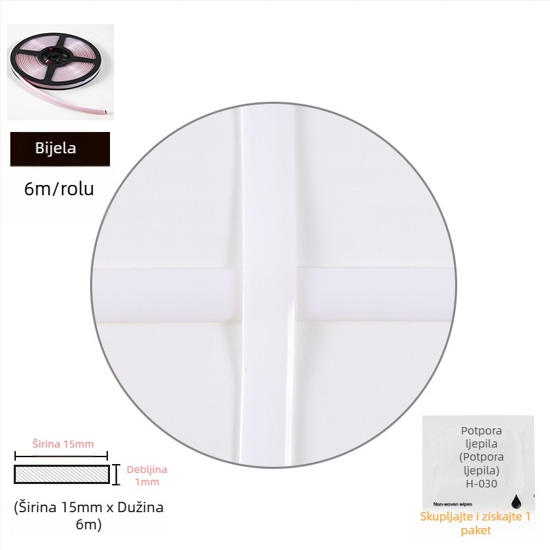 Ljepljiva brtvena traka, vodootporna i otporna na plijesan, za kuhinjske ploče, kupaonice i umivaonike – široka, debela i produžena