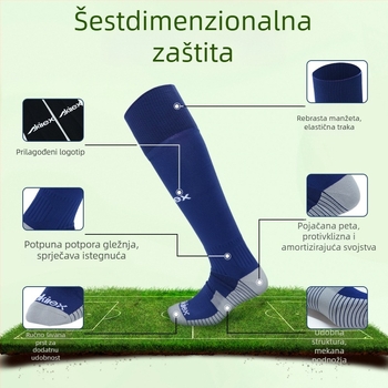 Akilex muške nogometne čarape do koljena s dnom od ručnika, protivklizne, upijaju znoj, za profesionalni trening; 80% najlon, 15% elastan, 5% poliester