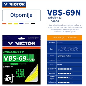Victor strune za badminton reket — Ofenzivna Feather Line, visoka elastičnost, izdržljivost, modeli VBS63/66/68/69/70
