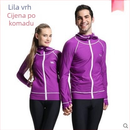 Unisex rash guard od najlona s dužim rukavima, kapuljom i prednjim zatvaračem - UV zaštita, brzo sušenje, za ronjenje i plivanje