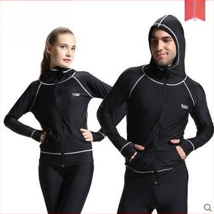 Unisex rash guard od najlona s dužim rukavima, kapuljom i prednjim zatvaračem - UV zaštita, brzo sušenje, za ronjenje i plivanje