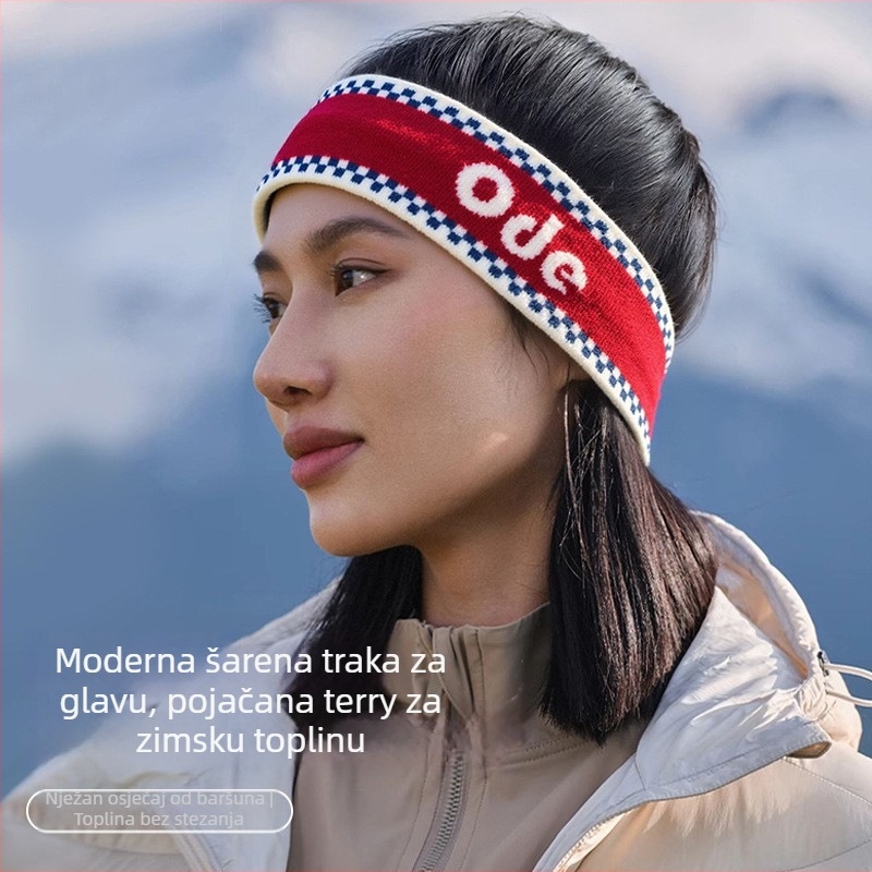 Sportska traka za glavu s kariranim uzorkom, fleece podstava, visoka elastičnost, motiv teksta
