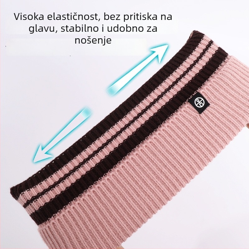 Hongxi pletena traka za glavu s prugama i zaštitom ušiju za djecu – vanjska upotreba, jesen-zima 2025, unisex