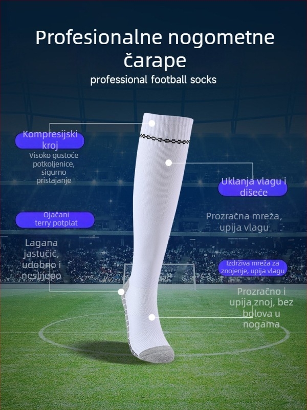 OXP profesionalne nogometne čarape za trening – duge do koljena, protivklizne, s debelim donjim dijelom od ručnika, materijal: najlon, spandeks, poliester