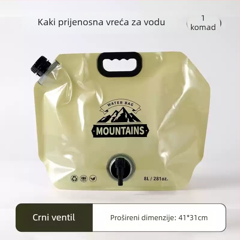 Vanjska prijenosna sklopiva vrećica za vodu, kapaciteta 8 L, prehrambene kvalitete, vodonepropusna, za kampiranje i glazbene festivale