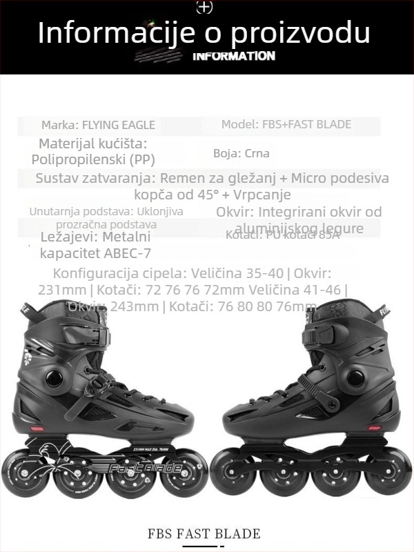 Flying Eagle rolseri - gornji dio od PU mreže, đon PE, kotači u jednom redu, PU kotači visoke reakcije, unisex