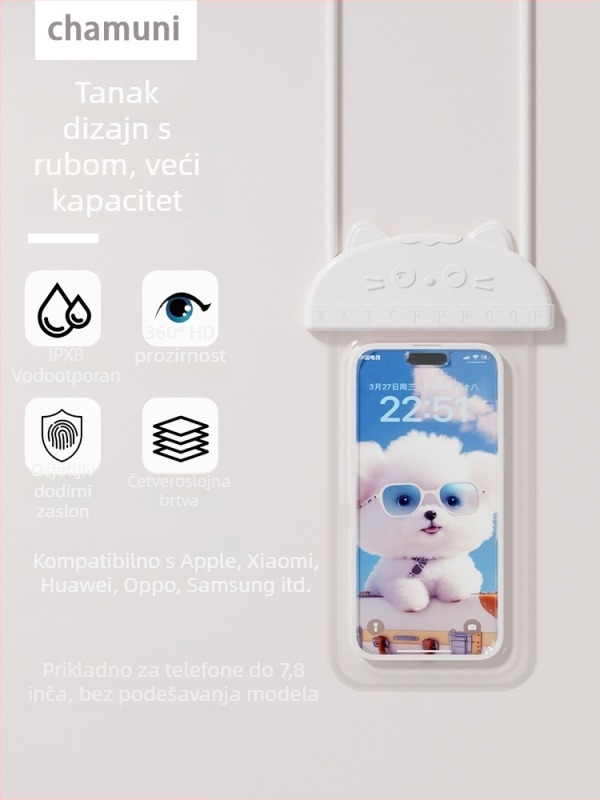 CHAMUNI Vanjska vodootporna torbica za telefon s dodirnim zaslonom – TPU, 7.8 L kapaciteta, tiskani logo, za ronjenje, planinarenje, ribolov