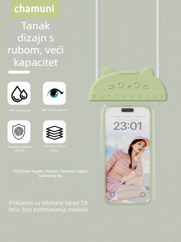 CHAMUNI Vanjska vodootporna torbica za telefon s dodirnim zaslonom – TPU, 7.8 L kapaciteta, tiskani logo, za ronjenje, planinarenje, ribolov