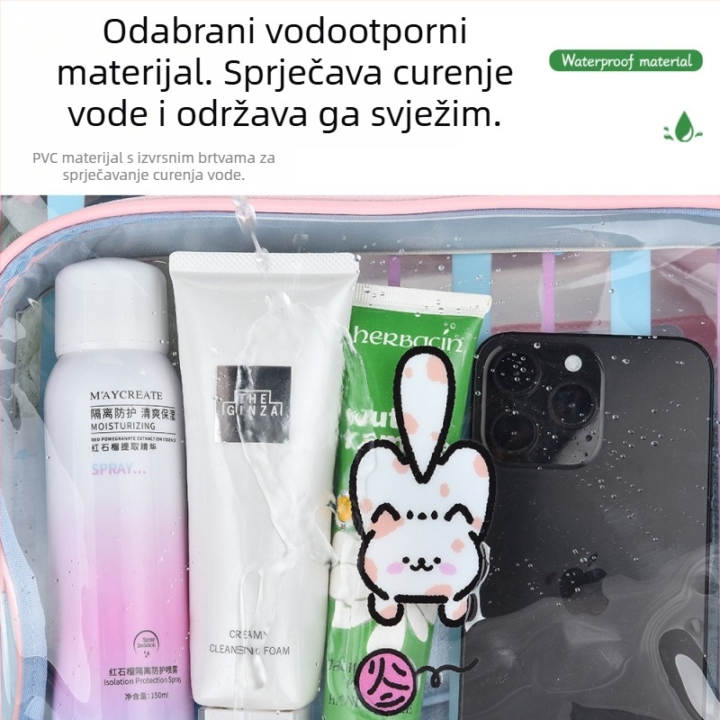 Putna torba za skladištenje s odjeljkom za suho/mokro, vodootporna prugasta torba za kozmetiku i higijenske potrepštine, PVC, prijenosna, velik kapacitet
