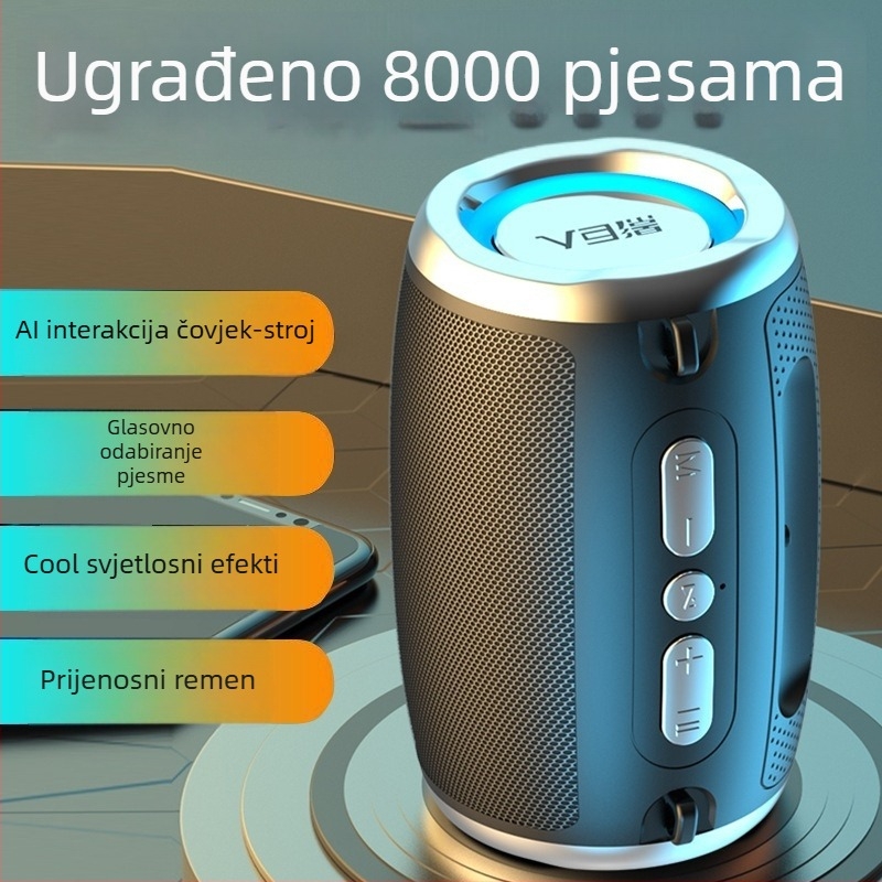 AI bežični Bluetooth zvučnik, prijenosni mini zvučni sustav s USB/TF kartom, 100 Hz–20 kHz, SNR ≥70 dB, IPX7 vodootporan
