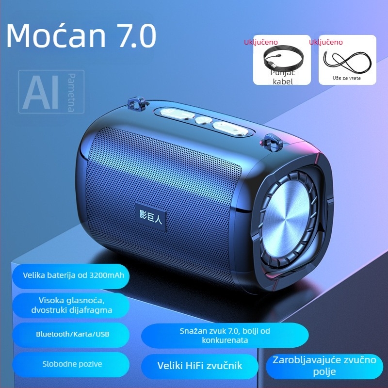 AI bežični Bluetooth zvučnik, prijenosni mini zvučni sustav s USB/TF kartom, 100 Hz–20 kHz, SNR ≥70 dB, IPX7 vodootporan