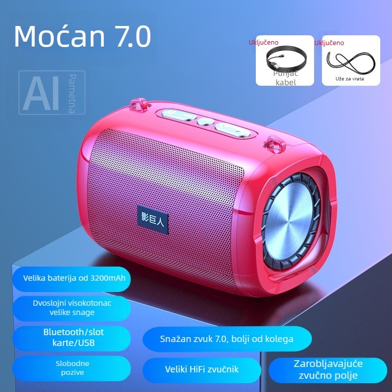 AI bežični Bluetooth zvučnik, prijenosni mini zvučni sustav s USB/TF kartom, 100 Hz–20 kHz, SNR ≥70 dB, IPX7 vodootporan