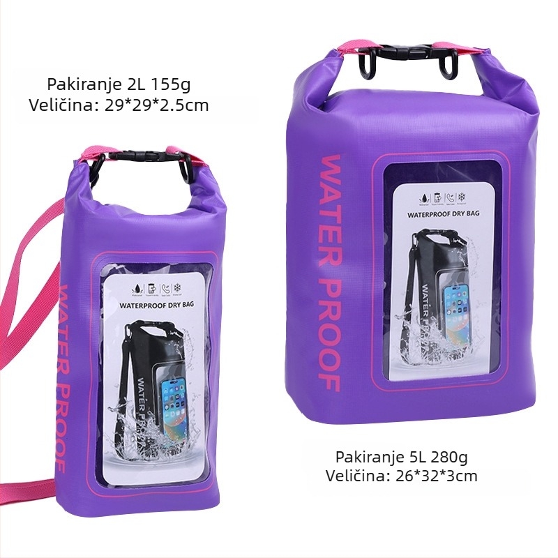 Dvostruka vodootporna torba za plažu preko tijela, kapacitet 2L/5L, vodootporan PVC materijal, za plažu, plivanje, ronjenje