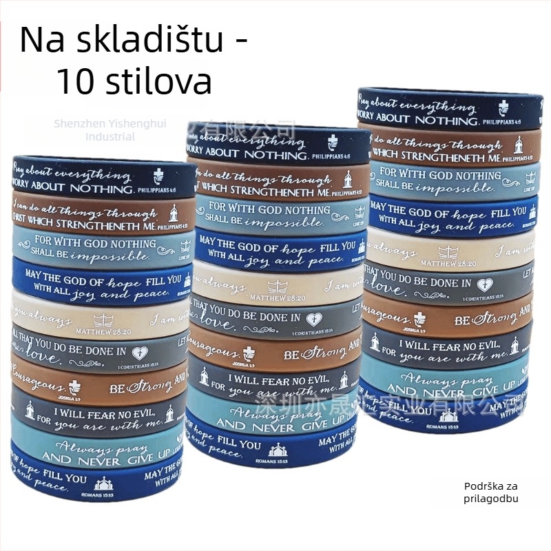 Silikonske narukvice za Bibliju s makaron uzorkom, unisex religijsko/totemski dizajn (Materijal: silikon; Tisak logotipa: dostupan; Oblik: geometrijski; Pakiranje: u velikom pakiranju ili individualno zapakirano)