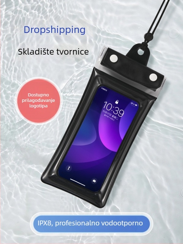 Airbag vodootporna torbica za telefon s dodirnim zaslonom, PVC materijal, pogodna za ronjenje, plivanje, rafting, podvodno snimanje i vanjsku upotrebu.