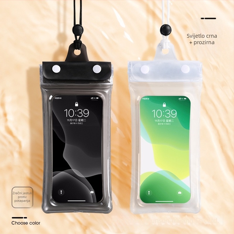 Airbag vodootporna torbica za telefon s dodirnim zaslonom, PVC materijal, pogodna za ronjenje, plivanje, rafting, podvodno snimanje i vanjsku upotrebu.