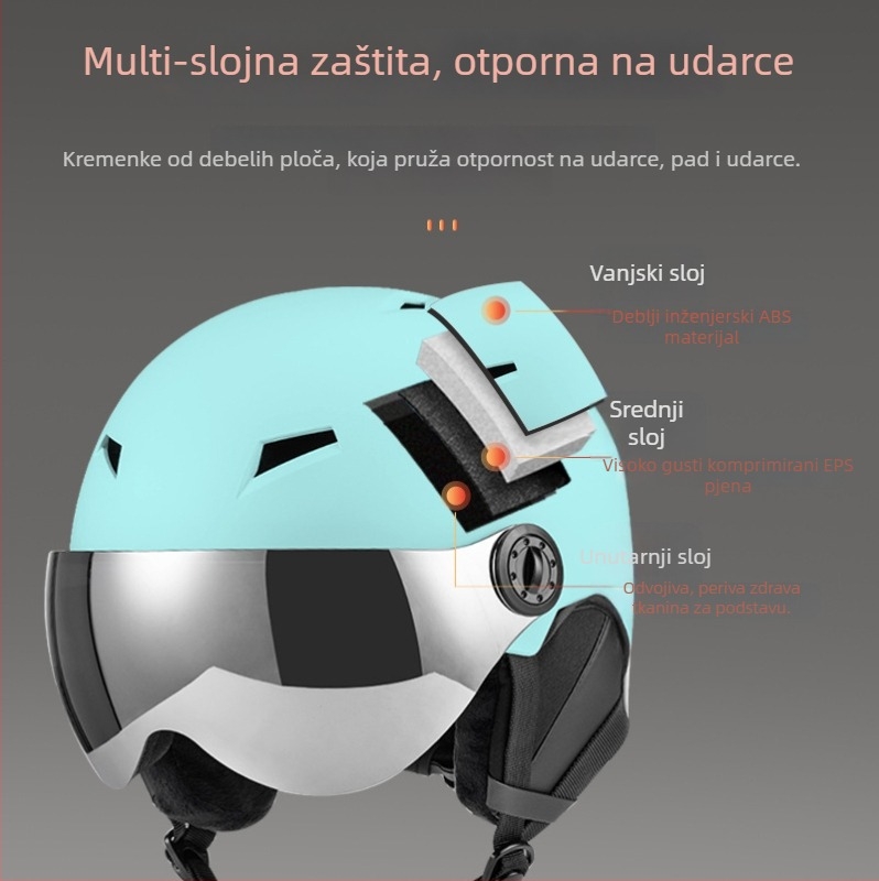 Skijaška kaciga s naočalama i lećama za odrasle i djecu, unisex, zimska kaciga za vožnju biciklom; ABS vanjska ljuska, EPS unutarnja, prilagodljiv dizajn s logotipom