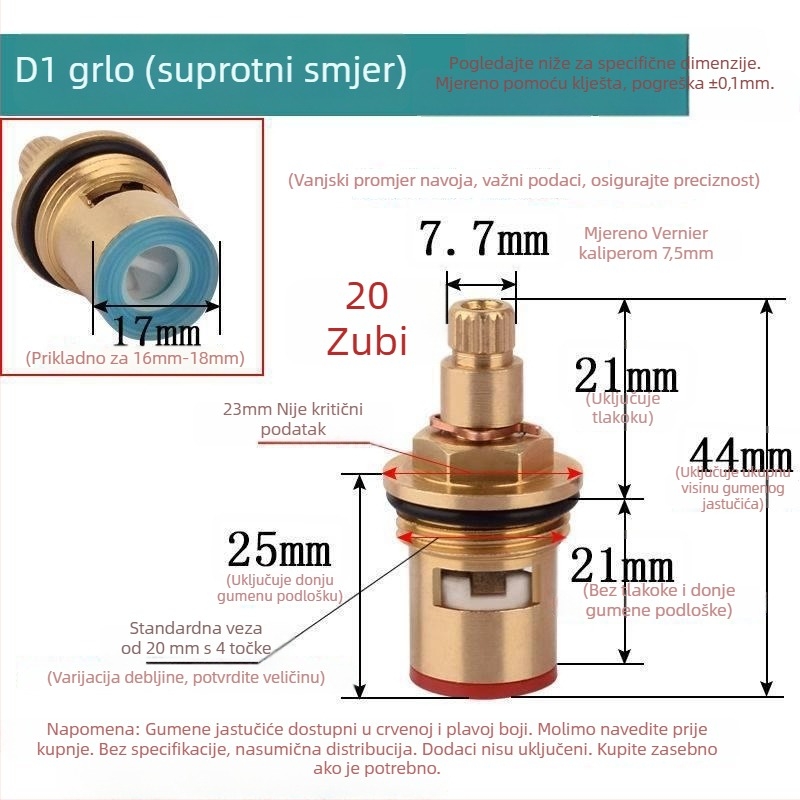 Ventil sa središtem – posebni model s trokutastim ventilom, brzo otvaranje, keramički disk, za kupaonicu i kuhinjski umivaonik, miješana topla i hladna voda