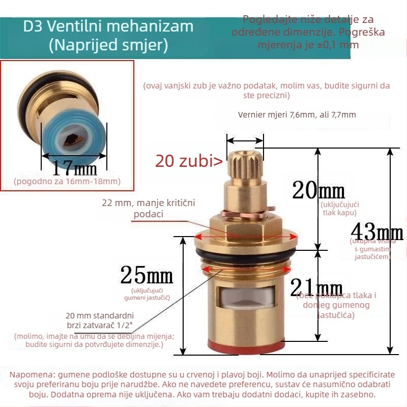 Ventil sa središtem – posebni model s trokutastim ventilom, brzo otvaranje, keramički disk, za kupaonicu i kuhinjski umivaonik, miješana topla i hladna voda