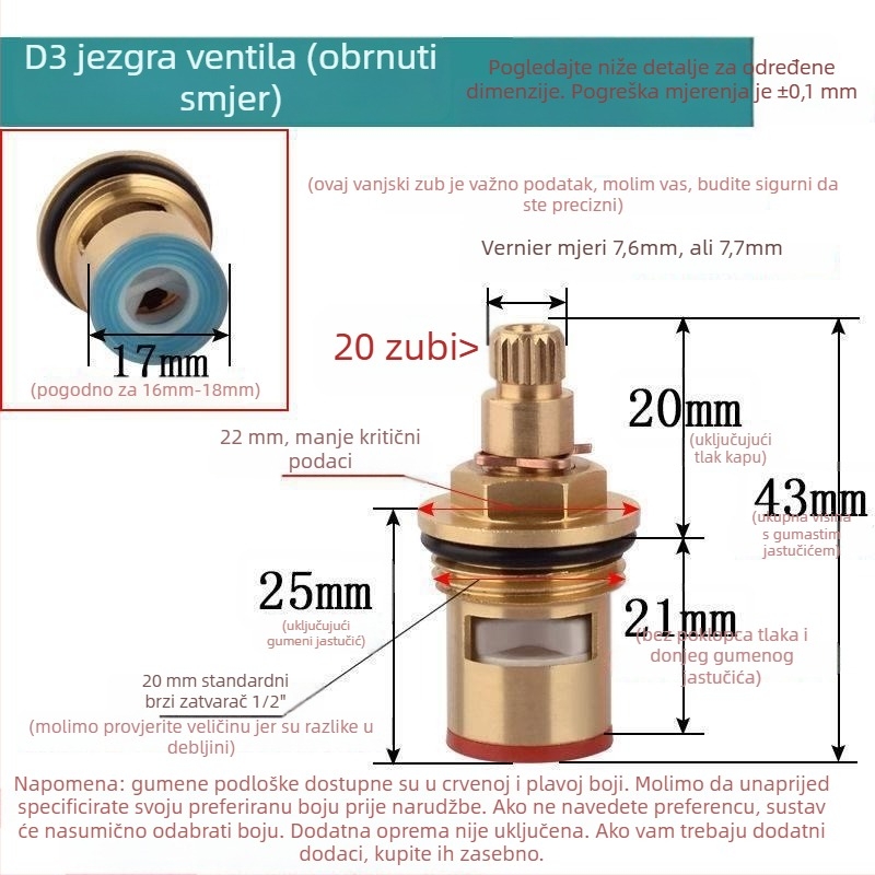 Ventil sa središtem – posebni model s trokutastim ventilom, brzo otvaranje, keramički disk, za kupaonicu i kuhinjski umivaonik, miješana topla i hladna voda