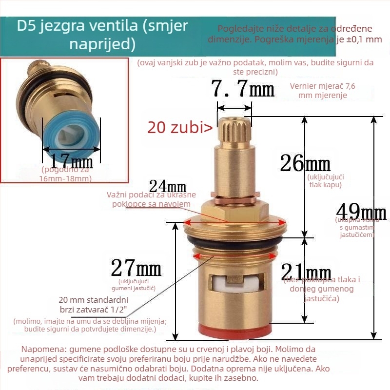 Ventil sa središtem – posebni model s trokutastim ventilom, brzo otvaranje, keramički disk, za kupaonicu i kuhinjski umivaonik, miješana topla i hladna voda