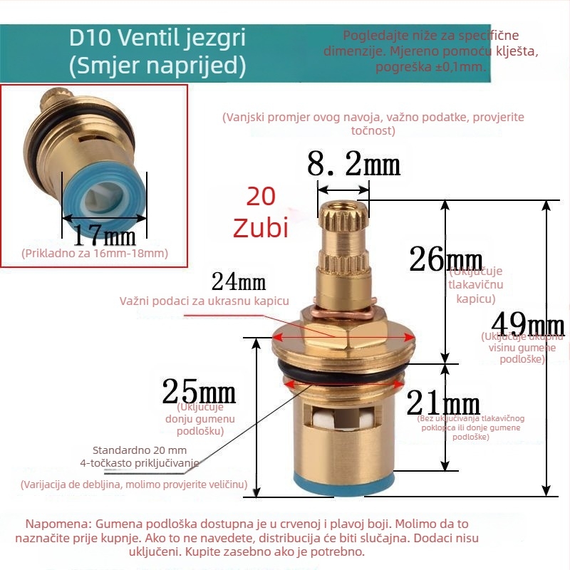 Ventil sa središtem – posebni model s trokutastim ventilom, brzo otvaranje, keramički disk, za kupaonicu i kuhinjski umivaonik, miješana topla i hladna voda