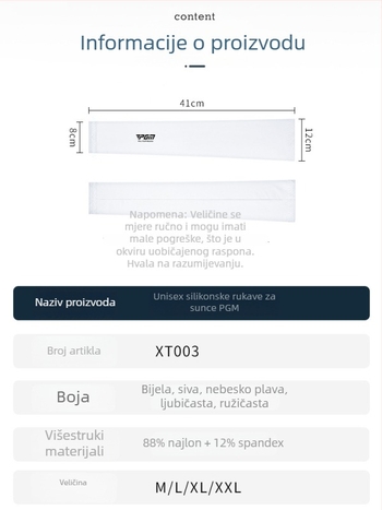 Golf Ice Silk rukav - unisex, tkanina Spandex/Lycra, za vanjsku upotrebu, zaštita od sunca i UV, upijanje vlage i odvlačenje znoja