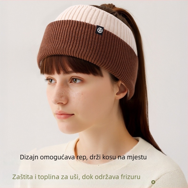 Sportski trak za glavu s flis podstavom za toplinu, zaštita ušiju, pleteni akril