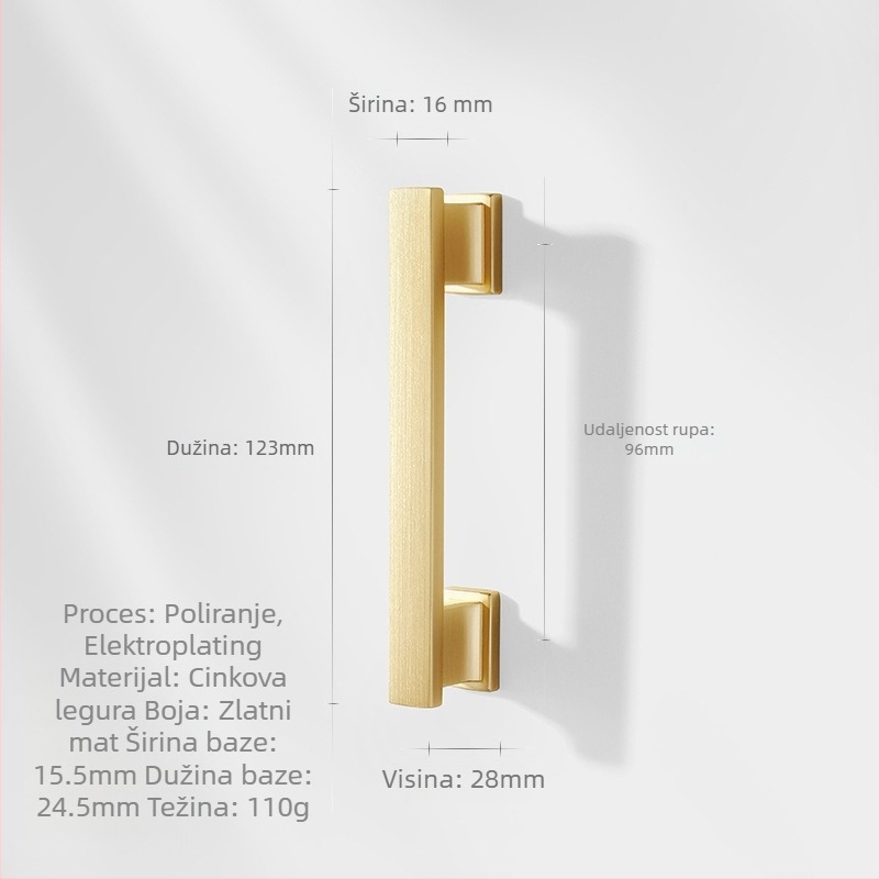 Duga ručka za ormariće i ladice (Marka: Zhuomeijia; Razmak rupa: 96 mm; Materijal: zinčana legura; Završna obrada: premaz)