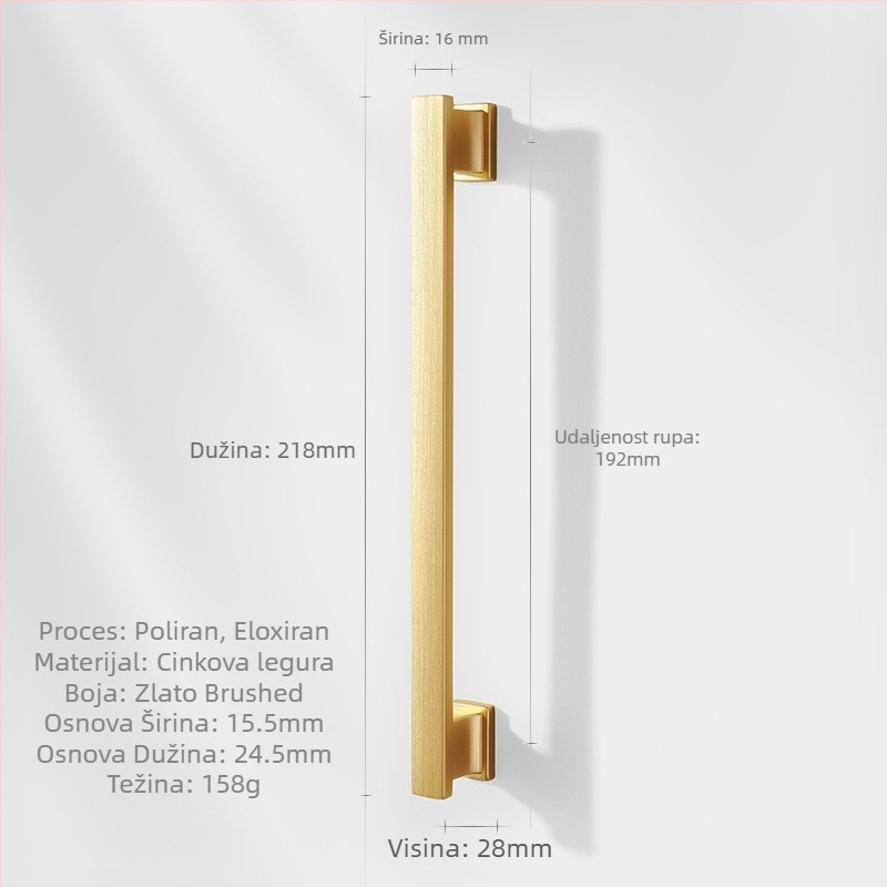 Duga ručka za ormariće i ladice (Marka: Zhuomeijia; Razmak rupa: 96 mm; Materijal: zinčana legura; Završna obrada: premaz)