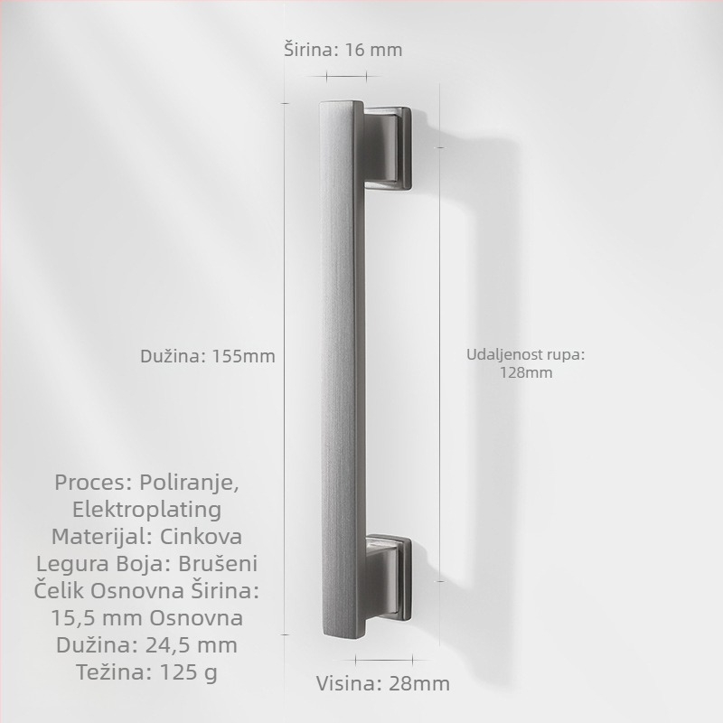 Duga ručka za ormariće i ladice (Marka: Zhuomeijia; Razmak rupa: 96 mm; Materijal: zinčana legura; Završna obrada: premaz)