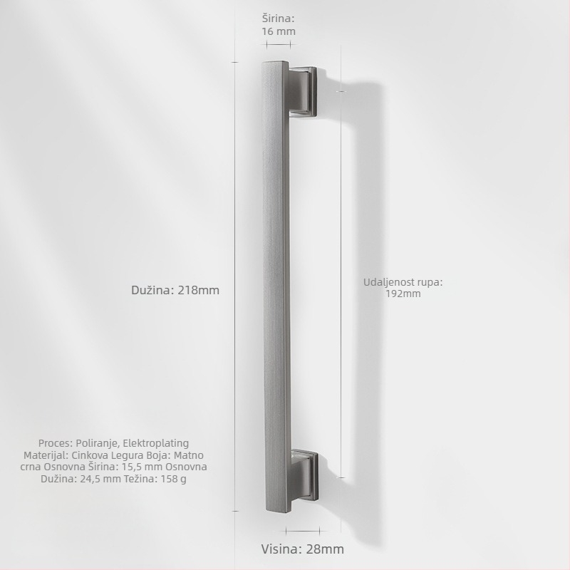 Duga ručka za ormariće i ladice (Marka: Zhuomeijia; Razmak rupa: 96 mm; Materijal: zinčana legura; Završna obrada: premaz)