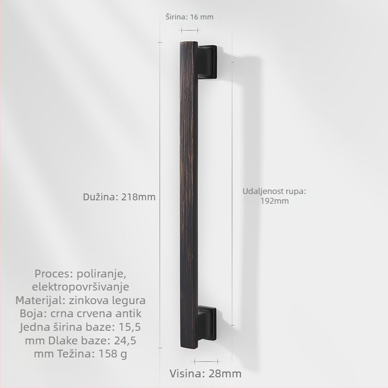 Duga ručka za ormariće i ladice (Marka: Zhuomeijia; Razmak rupa: 96 mm; Materijal: zinčana legura; Završna obrada: premaz)