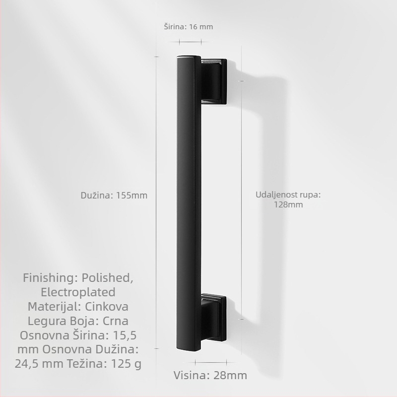 Duga ručka za ormariće i ladice (Marka: Zhuomeijia; Razmak rupa: 96 mm; Materijal: zinčana legura; Završna obrada: premaz)