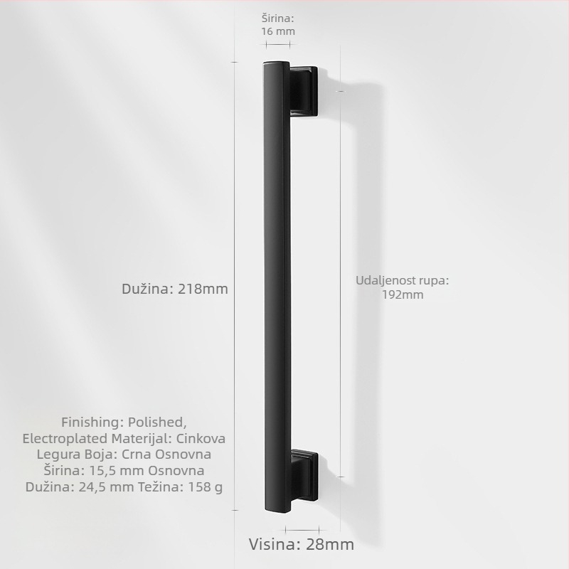 Duga ručka za ormariće i ladice (Marka: Zhuomeijia; Razmak rupa: 96 mm; Materijal: zinčana legura; Završna obrada: premaz)