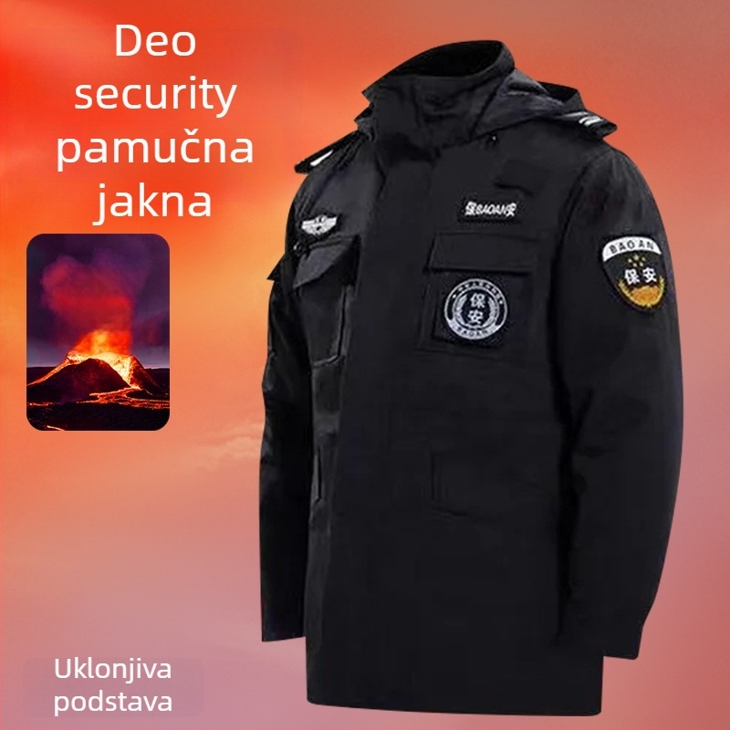 Kaput za sigurnosnu obuku zimi, debeli podstavljeni kaput (Vanjska tkanina: poliester; Podstava: vruće otopljeni pamuk; Kategorija: kaput, muška odjeća; Sezona: zima 2023; Namjena: sigurnosno osoblje)