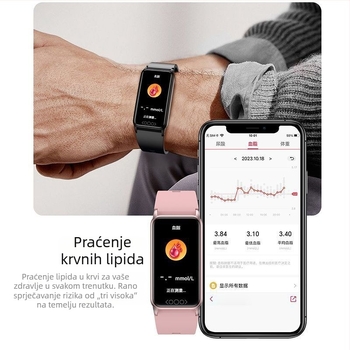 Pametna zdravstvena narukvica za medicinsku razinu praćenja: krvna glukoza, kisik u krvi, dinamički krvni tlak, mokraćna kiselina i tjelesna temperatura