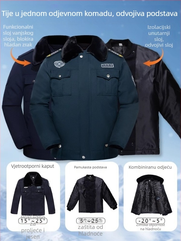 Muška zimска jakna za službenu uniformu, debela, vjetrovita, zadržava toplinu, 80% poliester, mješavina kemijskih vlakana