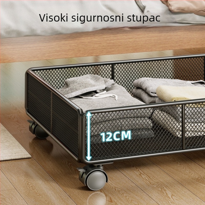 Metalni ormar ispod kreveta s kotačićima, ravni izvučni ormar, kapacitet 0–5 L